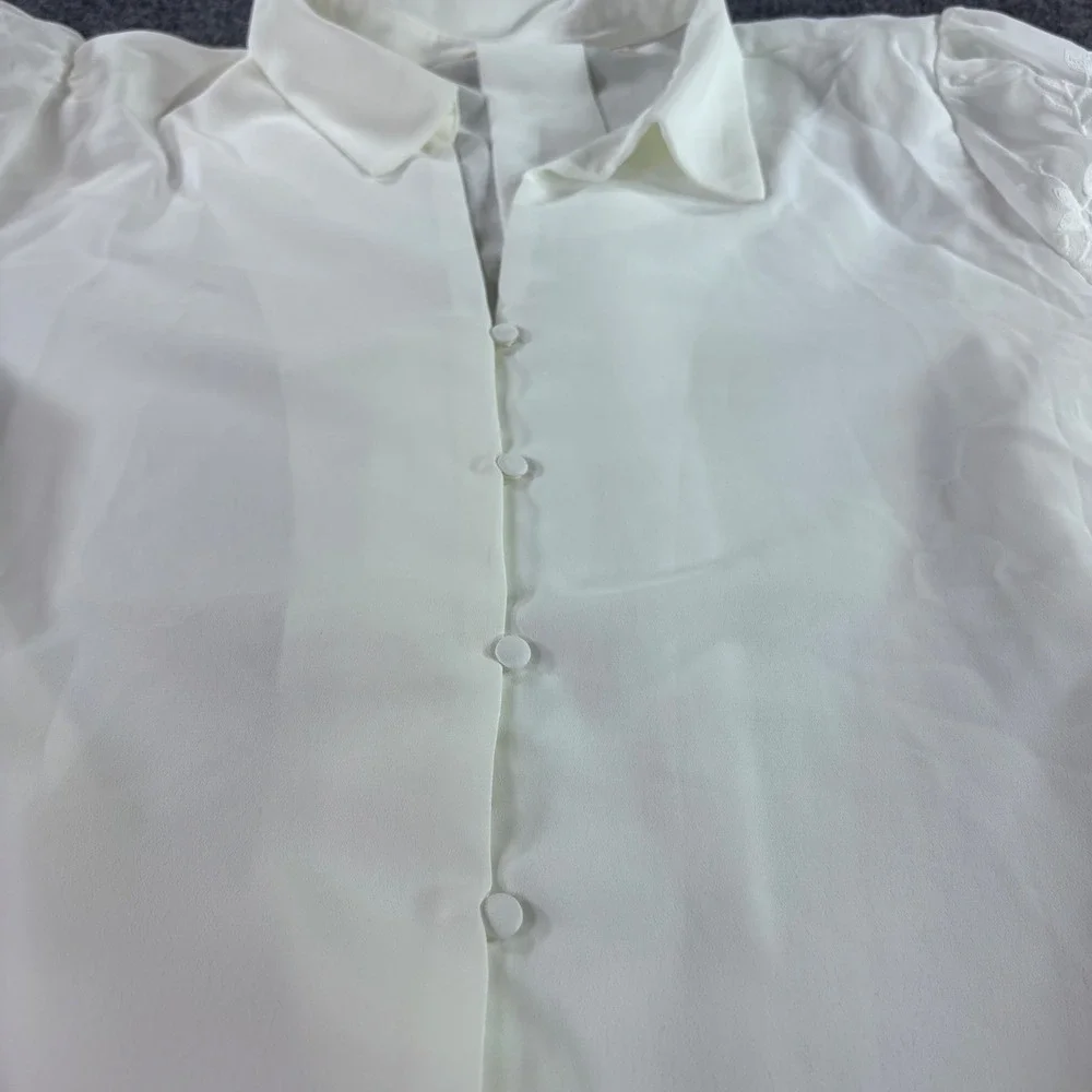 Soft Surroundings Blouse Womens 1X White Embroidered Sheer Sleeve‎ Button Up